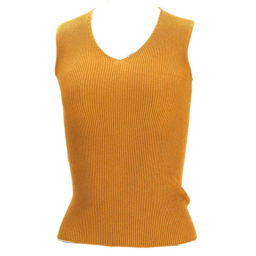 Max Mara Knitted V-Neck Sleeveless Top in Yellow Viscose